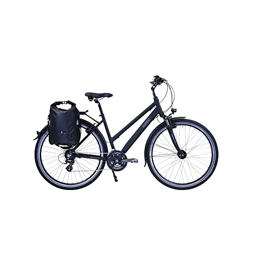 HAWK Trekking Lady Premium Plus Fahrrad Damen inkl. Tasche, 44 cm I Bike mit Microshift 24 Gang Kettenschaltung & Beleuchtung I Allrounder I Schwarz