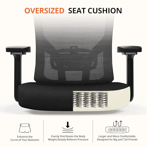 Image of 500 lbs Big and Tall Office Chair, Heavy Duty Mesh Desk Chairs with Comfort Spring-Supported Extra-Wide Seat Cushion, 3D Armrests, Ergonomic Breathable Computer Chair for Heavy People