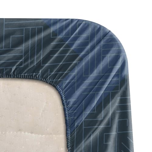 Image of BLISSHOME Everlast 150TC King Size Fitted Bedsheet with 2 Pillow Covers, Aesthetic Bedding, Wrinkle Resistant, 100+ Wash Durable, Quick Dry, Geometric Pattern - Teal (183cm x 198cm + 25cm Drop)