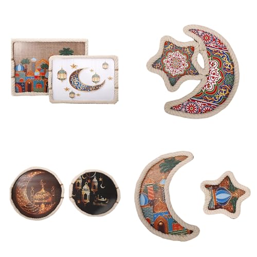 Bandejas de madera Ramadán con cuerda de algodón decorativas para aperitivos de hogar 6