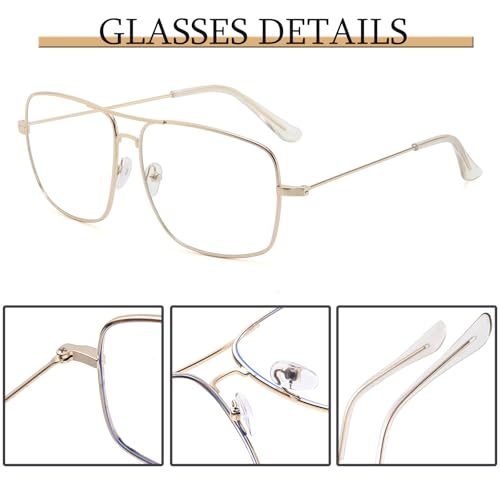 Image of Non Prescription Glasses - Classic Square Clear Lens Metal Frame for Men Women