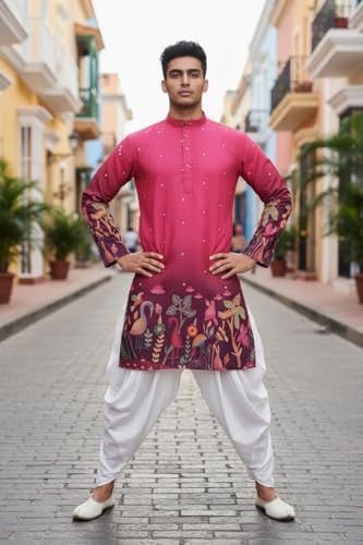 Image of Trustous Men's Printed Kurta Dhoti Set Traditional Ethnic Wear for Festivals & Weddings | Men's Stylish Printed Kurta with Dhoti Set | Traditional Indian Ethnic Wear for Men
