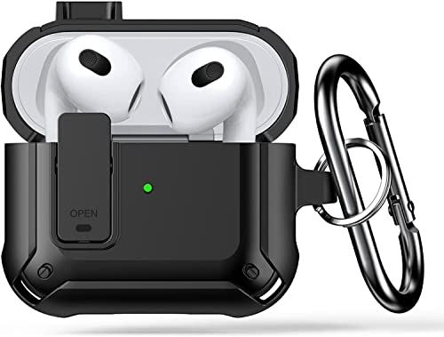 leQuiven AirPods 3 Funda con Mosquetón, Silicona/TPU Resistente a los Arañazos y Antihuellas compatibles con la Airpod 3, Robusta Case Protectora de cuerpo completo para Airpods 3 2021 (Black) Cover