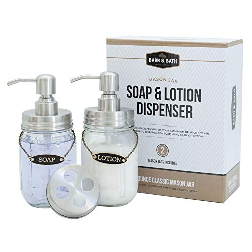 Barn and Bath 2-Pack Mason Jar Liquid Soap Dispenser with Pump + Toothbrush