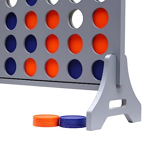 Image of Giant 4 in a Row Game for Family & Adults - Tailgating Pros Jumbo Grey Wooden Four in a Row Indoor & Outdoor Yard Game for Family Party Fun, Portable Activities for Patio, Backyard, and Camping