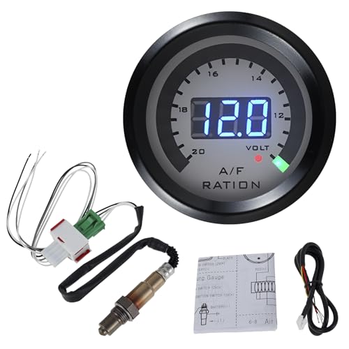 Medidor de relación de combustible de aire, 52 mm/2 pulgadas, 12 V, kit de medidor AFR preciso con sensor de oxígeno O2, volímetro digital para coche, indicador de combustible...