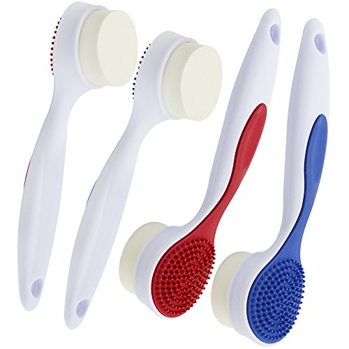 com-four® 2X Cepillo de Limpieza Facial de Doble Cara - Cepillo Facial para Hombres y Mujeres - Cepillo Exfoliante Manual para Limpieza Facial (Esponja - 2 Piezas)