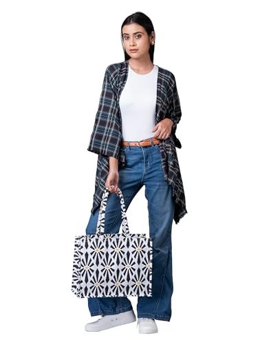 Image of AQVA Canvas Handbag Shopping Tote Bag for Women with Strap Stylish Multipurpose Handbag with Zip Closure for Work, Travelling, Shopping