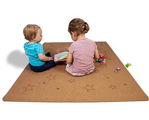 Speelkleed voor kinderen, baby's en peuters, gemaakt van kurk en rubber, Stars 140x110cm, anti-allergeen en antislip, kruipmat gemaakt van natuurlijke materialen, inclusief draagtas - Afbeelding 3