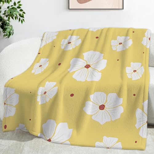 Plaid microfibre flanelle fleurs blanches couverture lit 150x200 - 2
