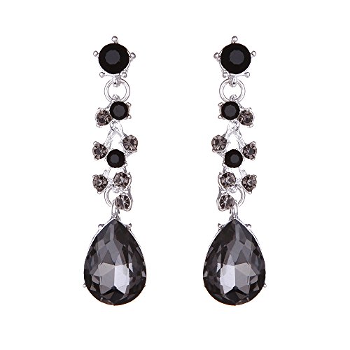 Molie Bridal Austrian Crystal Necklace and Earrings Jewelry Set Gifts fit with Wedding Dress (Grey Black)