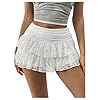 SHENHE Women's Y2k Lace Layered Mini Skirt Ruched A Line Cute Tiered Ruffle Skirt White XX-Small