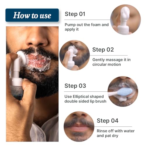 Image of ALANNA Lip Wash for Men | Advanced Foaming Lip Scrub & Exfoliator for Dry, Dark & Lip Pigmentation | Remove Chapped Lips & Sun Tan | 1% PHA & .5% Ferulic Acid - Brightening Lip Care for Smokers, 30ml