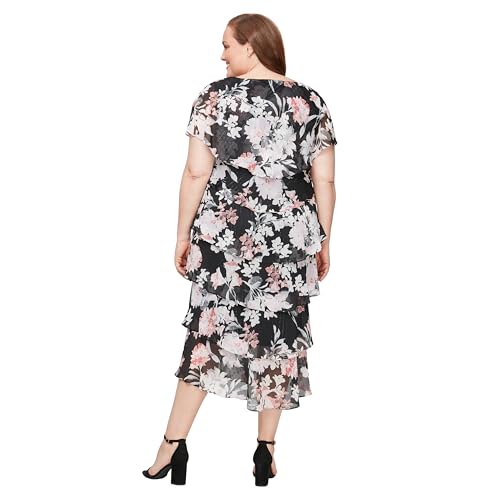 Image of S.L. Fashions Women's Floral Tiered Spring /Summer Wedding Guest, Cocktail Dress, Special Occasion (Plus Size)