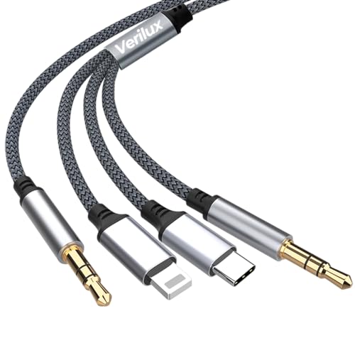Image of Verilux 3 in 1 Car Aux Cable, USB C to 3.5mm Audio Cord Car Stereo Aux Cable Compatible with Galaxy S23 /S22 /S21FE /OnePlus /iPhone 14 /13 /12 /XR