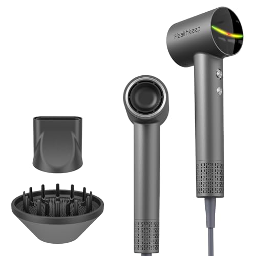 Secador de pelo Healthkeep de 1500 W, 110 000 rpm, 20 m/s, tecnología iónica de 200 m, silencioso (<78 dB), incluye 2 accesorios de peinado Secador de pelo Healthkeep de 1500 W, 110 000 rpm, 20 m/s, tecnología iónica de 200 m, silencioso (<78 dB), incluye 2 accesorios de peinado