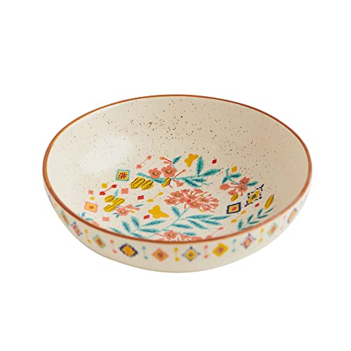 Image of Chumbak Farmhouse Pasta Bowl - 800ml Capacity, Hand-Painted Floral Design, Premium Ceramic Serving Bowl, Chip Resistant, Ideal for Pasta Salad & Everyday Dining, Home Decor Gift