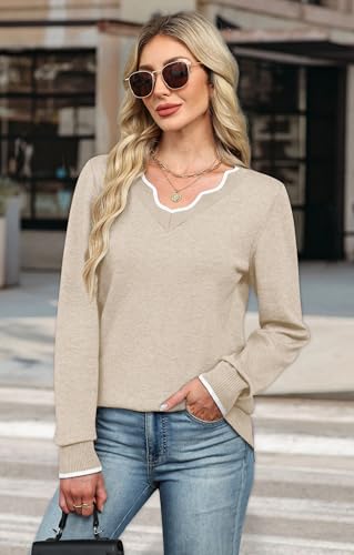 OFEEFAN Womens V Neck Sweaters Pullover Cozy Lightweight Sweaters Long Sleeve Tops Fall Outfits 20253