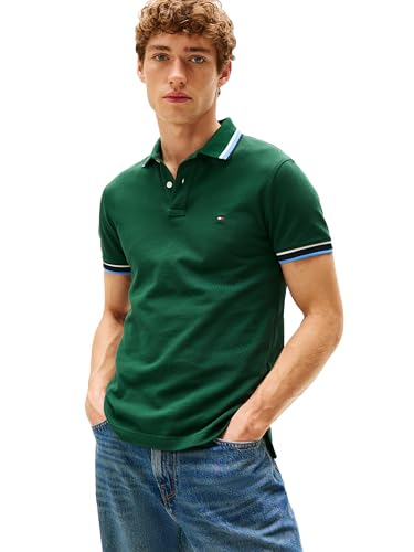 Tommy Hilfiger Men's Short Sleeve Casual Polo Shirts in Slim Fit with Stretch and Cuff Designs