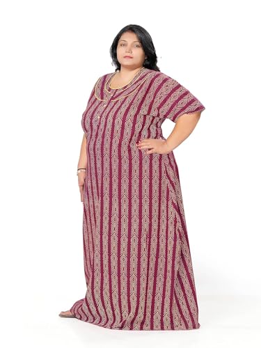 Image of Tout ENSEMLE Women's Cotton Printed Maxi Nighty - Plus Size Nightwear 3XL, Comfortable Lounge Dress for Ladies, Soft Breathable Sleepwear - Floral Design, Summer Night Gown