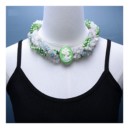 Collier Perles Baroques Vertes 7 Rangs | Ne Noircit Pas, Pierres Aquamarine Vraies - 3