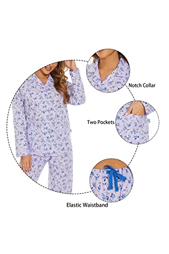 Image of GLOBAL Women Cotton Pajamas Long Sleeve PJs Button Down Sleepwear S-3XL