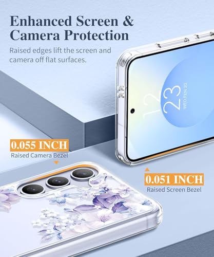 Image of Elzzi Clear Transparent Flower Cover for Samsung A56 5g Case Shockproof Case Floral Design Camera Protection Shockproof PC+TPU Transparent Flower Cover for Girls & Women Purple