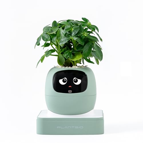 Image of PLANTSIO Smart pet Planter Robot Guidance on Plant Care with Emojis, Adorable Plant Companion with Rich Gesture Interaction, Neat Desk Setup Gift (Green)