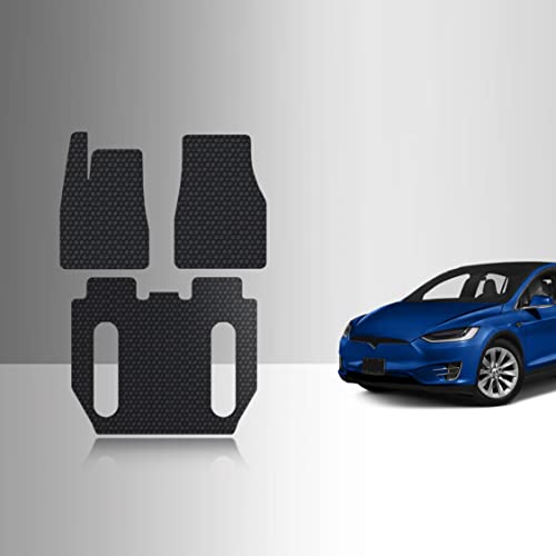 TOUGHPRO Floor Mats Accessories Set 1st + 2nd + 3rd Row for Tesla Model X (6 Seater Without 2nd Row Seat Middle Console) All Weather Black Rubber Sept 2020 2021
