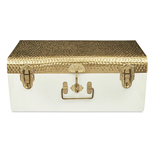 Image of Elan Vintage Beaten Steel Storage Rectangular Trunk with Beaten Brass Lid (White, Standard)