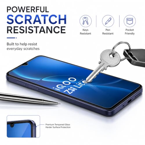 Image of FIRST MART Tempered Glass Screen Protector for iQOO Z11 Lite - Full-Glue Screen Guard, 3D Edge to Edge, Bubble-Free HD Clear, Case-Friendly, Black, Pack of 2