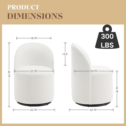Wahson Velvet Swivel Dining Chair Set of 4, Modern Upholstered Barrel Accent Chair with 360ー Rotation, White Vanity Chair for Dining/Living Room, Bedroom, Makeup Room