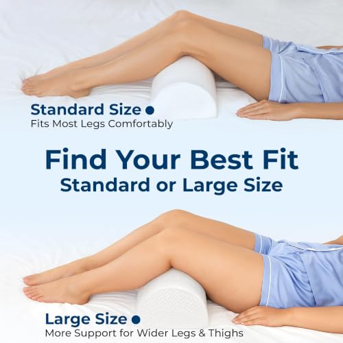 Image of 5 STARS UNITED Knee Pillow for Back Sleeping - Large Half Moon Bolster Pillow for Legs, Under Knee Pillow for Sleeping on Back, Memory Foam Leg Pillow for Back Pain, White
