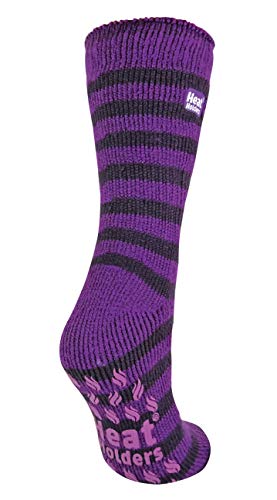 Women's 2.34 Tog Thermal Heat Holder Slipper Socks, 5-9 Us, Purple/grey Stripe