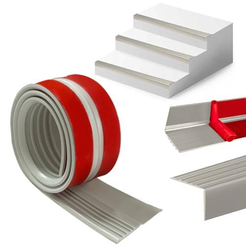 Hengrongshen Perfil de borde de escalera autoadhesivo, antideslizante e impermeable, protección para bordes de escaleras para exteriores e interiores (gris, 2 m)