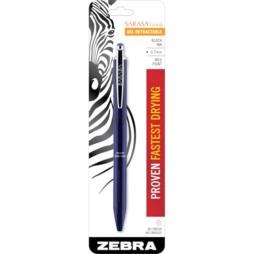 Zebra Pen, SARASA Grand Retractable Gel Pen, Solid Brass Barrel, Fast-Drying Black Ink, 0.7mm Point, Ideal for the Left Handed, Eliminates Smudging, Navy Brass Barrel, 1-Pack, (45211)