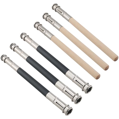 FMHXG 6PCS Pencil Extender Set Wooden Pencil Extenders Single Tip Leads x3 Double Tip Leads x3 5x0.31 inches Features Adjustable Sliding Metal Ring For Crafts School Personal Projects