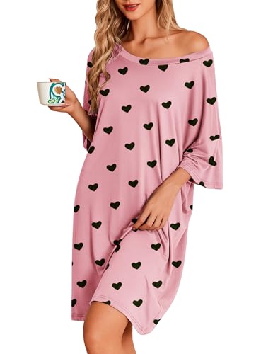 Image of Ekouaer Plus Size Nightgowns for Women Oversized Sleep Shirt Short Sleeve Nightshirt T-Shirt Dress Sleepwear S-5XL
