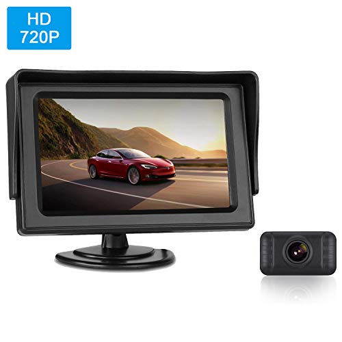 LeeKooLuu Reverse Camera and Monitor Kit License Plate Backup Camera Parking System for Car Vehicle Waterproof IR Night Vision 4.3 Display Guiden Lines