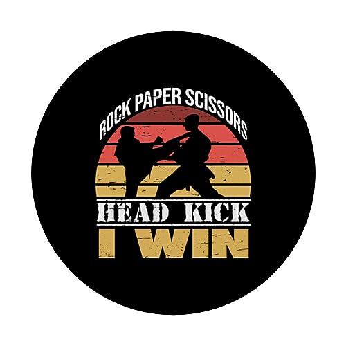 Rock Paper Scissors Head Kick I Win Martial Arts Taekwondo PopSockets Swappable PopGrip, Black - Image 3