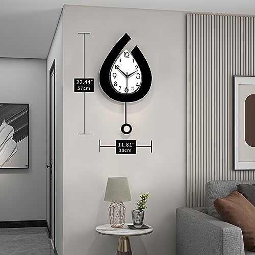 Decorative Wall Clock for Living Room Decor Large Modern Wall Clocks with Pendulum Battery Operated for Bedroom Office Kitchen Home Small Black Silent Wall Clock Non Ticking 11.8*22.4 Inch - Image 5