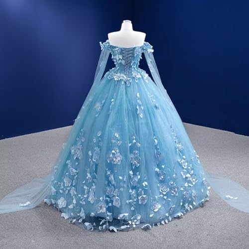 WDBFY Off Shoulder Quinceanera Dresses with Cape Floral Applique Prom Ball Gowns Long Formal Wedding Evening Party Dress2
