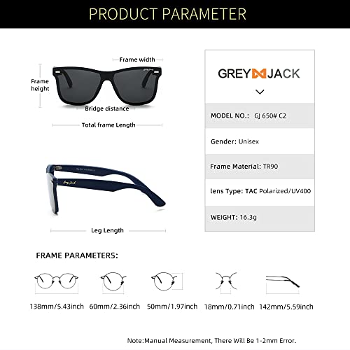 Image of grey jack Flat Top Lens Sunglasses,TR90 Retro One Piece Shades Polarized Sunglasses for Men Women 650