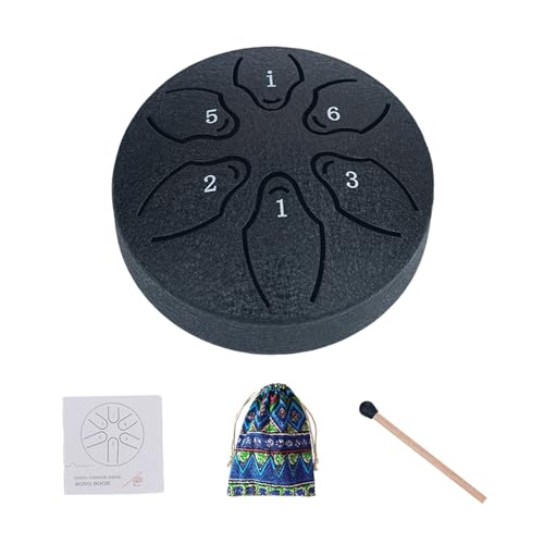 大人用タングドラム、スチールタングドラム, 6 Note 3 インチ A キー タンク ドラム、エーテル ドラム スモール, マレットとミュージックブック付き、音楽愛好家初心者のためのハンドパンドラム打楽器