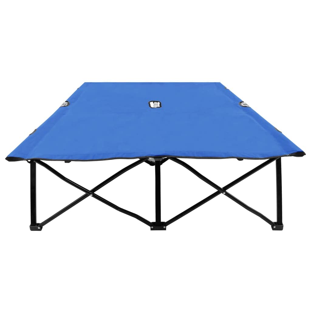 Lit de Camp Double Pliable 2 Places, Lit de Camping surélevé avec Cadre en Acier Robuste, Chaise Longue de Camping pour Voyage, Randonnée et Jardin, Bleu, 193x125x40cm