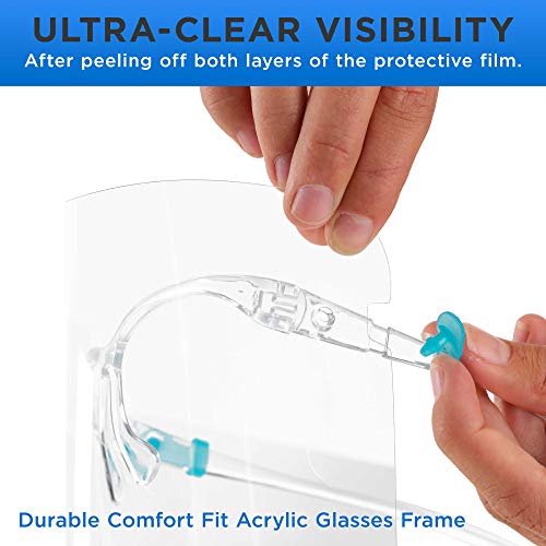 Image of TCP Global Salon World Safety Face Shields with Glasses Frames (Pack of 25) - Ultra Clear Protective Full Face Shields to Protect Eyes, Nose, Mouth - Anti-Fog PET Plastic, Goggles