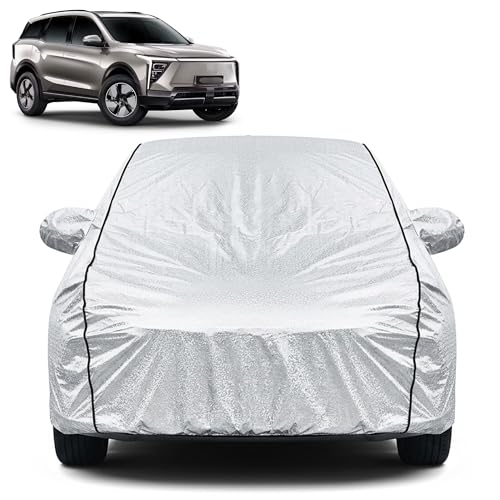 Image of Waterproof Car Cover for Mahindra XEV 9S | Dustproof, UV Resistant & Scratch Protection | Soft Cotton Lining | Triple Stitched | Mirror Pockets & Elastic Fit | Silver