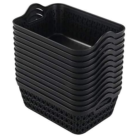Dehouse Set of 12 Mini Plastic Storage Basket Tray, Black Cover