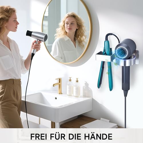 YYBO Fönhalter Ohne Bohren, Glätteisen Halterung, Föhn Halterung für Haartrockner und Glätteisen, Föhnhalter Wand, Haartrocknerhalter Wandhalterung, Selbstklebend Fönhalterung für Bad Hotel (Silber) 6