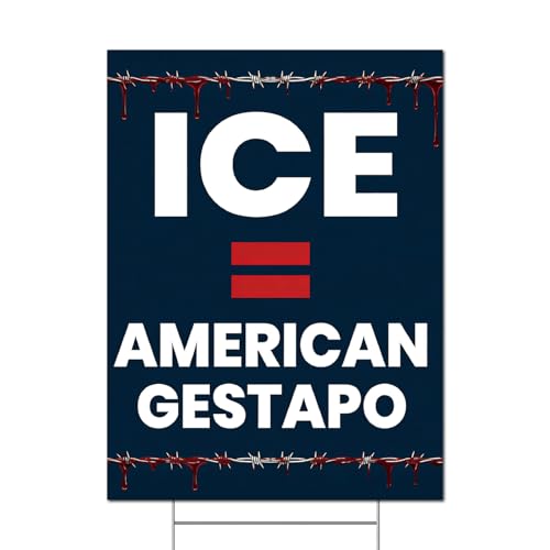 ICE Equals American Gestapo Yard Sign Resist Fascism Abolish ICE Lawn Sign Double Sided Corrugated Plastic Outdoor Weatherproof Signs With H Stake 18x12